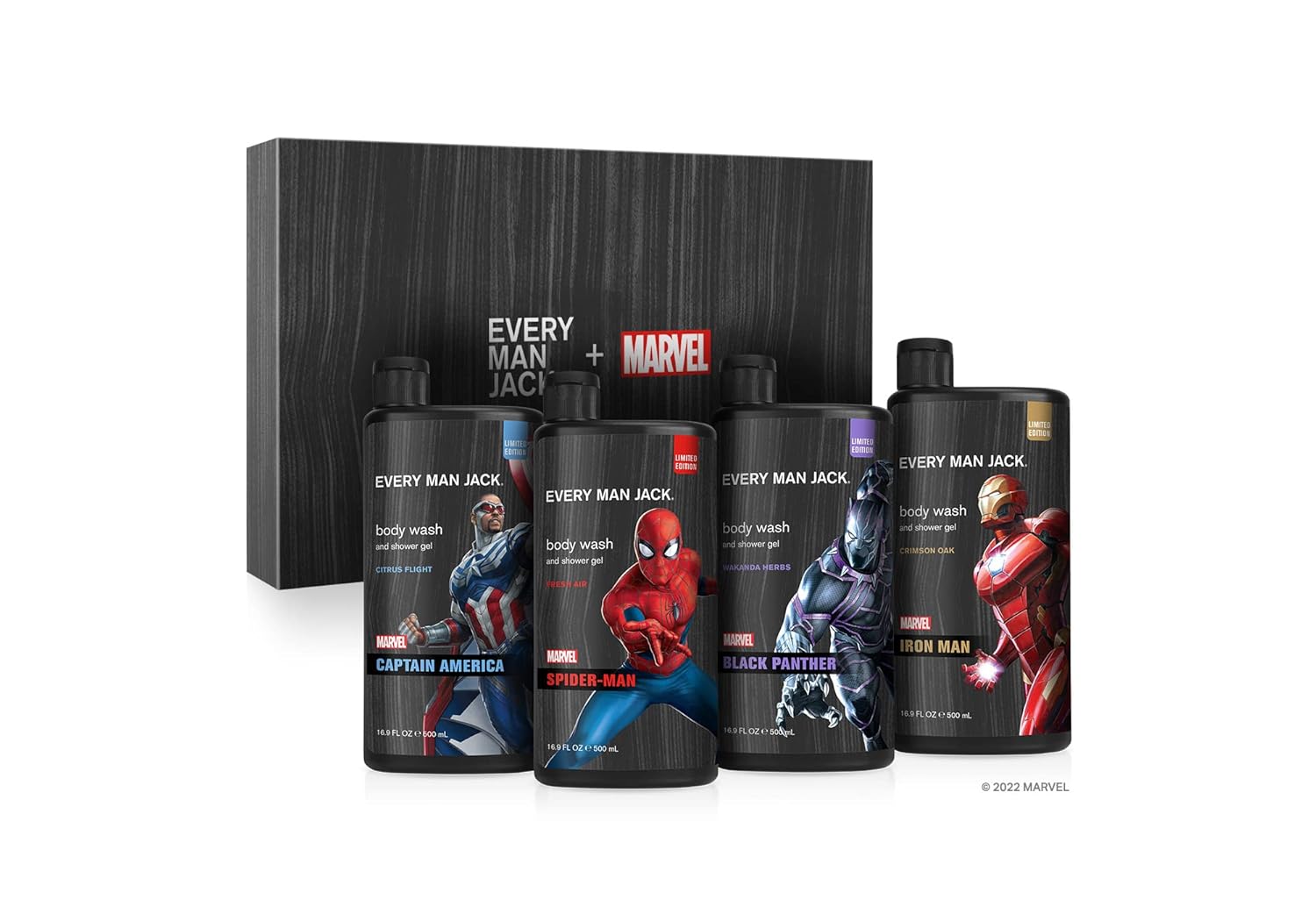 Every Man Jack Marvel Collectors Box Body Wash Gift Set - Includes Four Body Washes with Clean Ingredients & Incredible Scents - Fresh Air, Winter Mint, Crimson Oak, and Wakanda Herbs-9