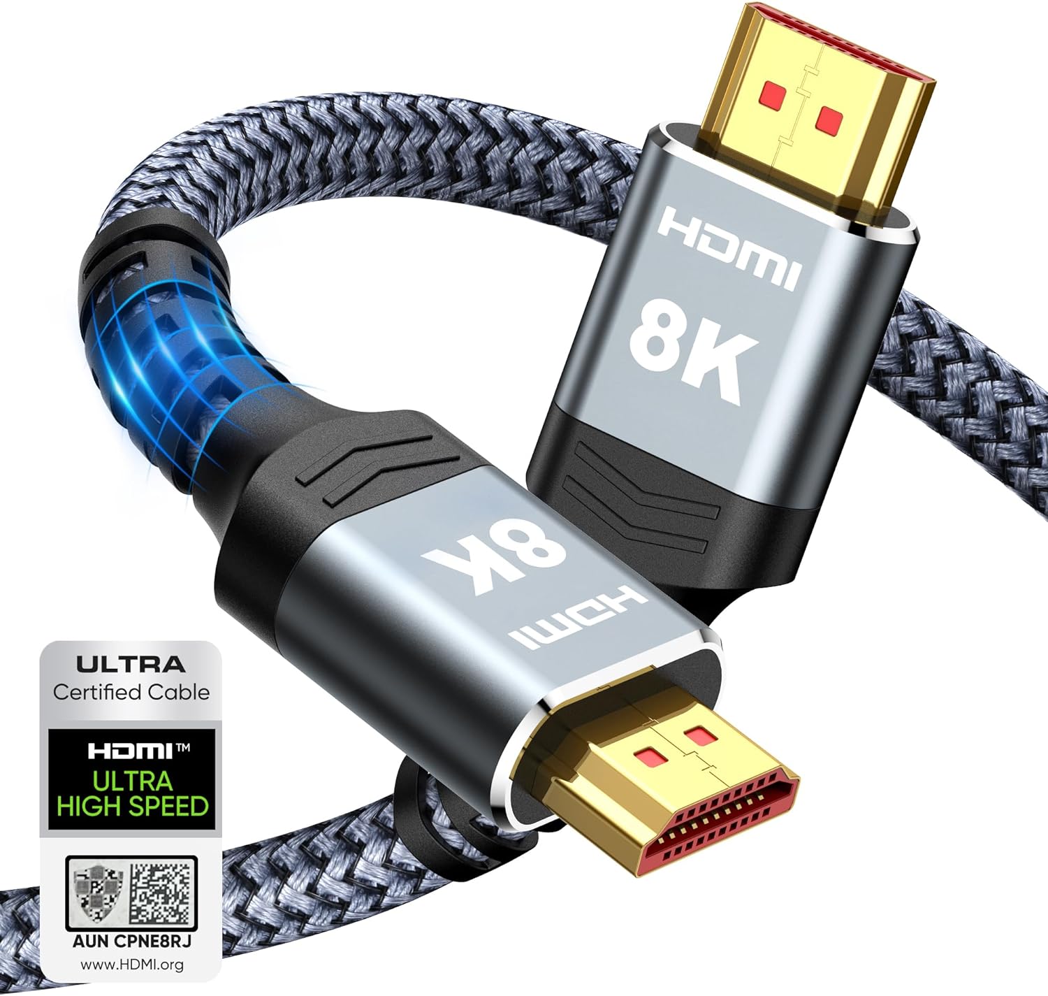 Highwings 8K 10K 4K HDMI Cable 48Gbps 6.6FT/2M, Certified Ultra High Speed HDMI Cable Braided Cord-4K@120Hz 8K@60Hz, DTS:X, HDCP 2.2 & 2.3, HDR 10 Compatible with Roku TV/PS5/HDTV/Blu-ray