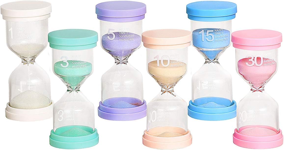 Toirxarn Sand Timers for Classroom & Kids - Multi-Color Hourglass Set, 1, 3, 5, 10, 15, 30 Minute Time Management for Children Brushing Teeth, Homework, School Teaching, Home & Kitchen Quiet Timer-0