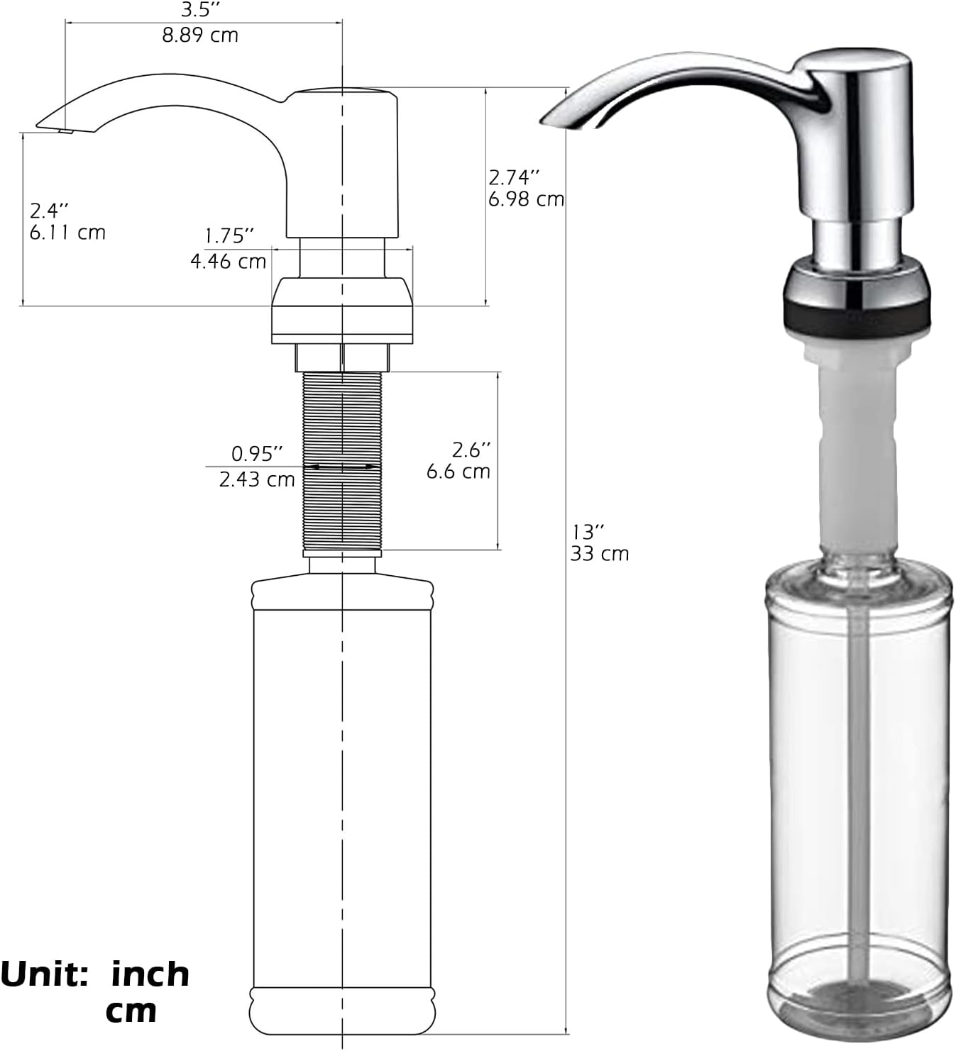 SAMODRA Soap Dispenser for Kitchen Sink, Brushed Nickel ABS Pump Head, with 17 oz PET Lotion Bottle, Refill from Top, Built-in Design-6