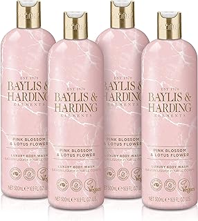 Baylis & Harding Liquid Body Wash Soap, Elements, Pink Blossom & Lotus Flower, 16.9oz/500ml (4-Pack)