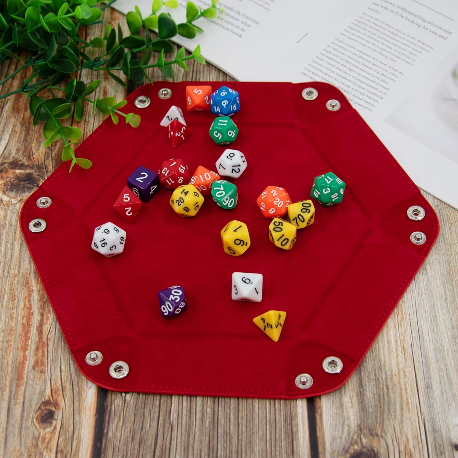 SIQUK 4 Pieces Dice Tray Hexagon Dice Rolling Holder Folding PU Leather Dice Trays for Dice Games Like RPG, DND and Other Table Games (Gray, Camel, Red and Black)-3