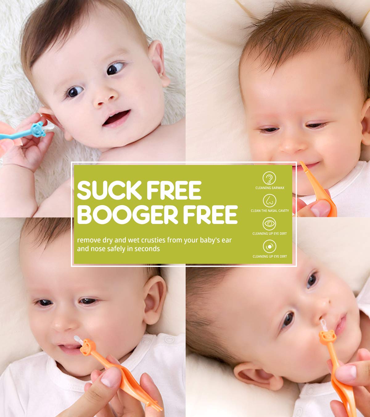 Two Pack 3 in 1 Baby Nose and Ear Gadget, Safe Baby Booger Remover, Nose Cleaning Tweezers, Nose Cleaner for Baby Infants and Toddlers, Dual Earwax and Snot Removal Baby Must Have Items-1