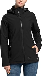 Outdoor Ventures Women's Softshell Jacket with Removable Hood, Insulated Windbreaker Waterproof Warm Fleece Lined Coat