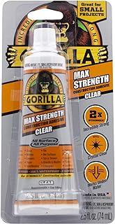 Gorilla Max Strength Clear Construction Adhesive, 2.5 Ounce Squeeze Tube, Clear, (Pack of 1)