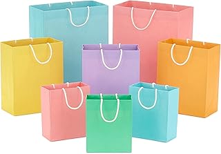 Hallmark Recyclable Gift Bag Assortment (8 Bags: 3 Small 6", 3 Medium 9", 2 Large 13") Pastel Blue, Pink, Yellow, Purple, Orange, Green for Birthdays, Easter, Baby Gifts, Bridal Showers