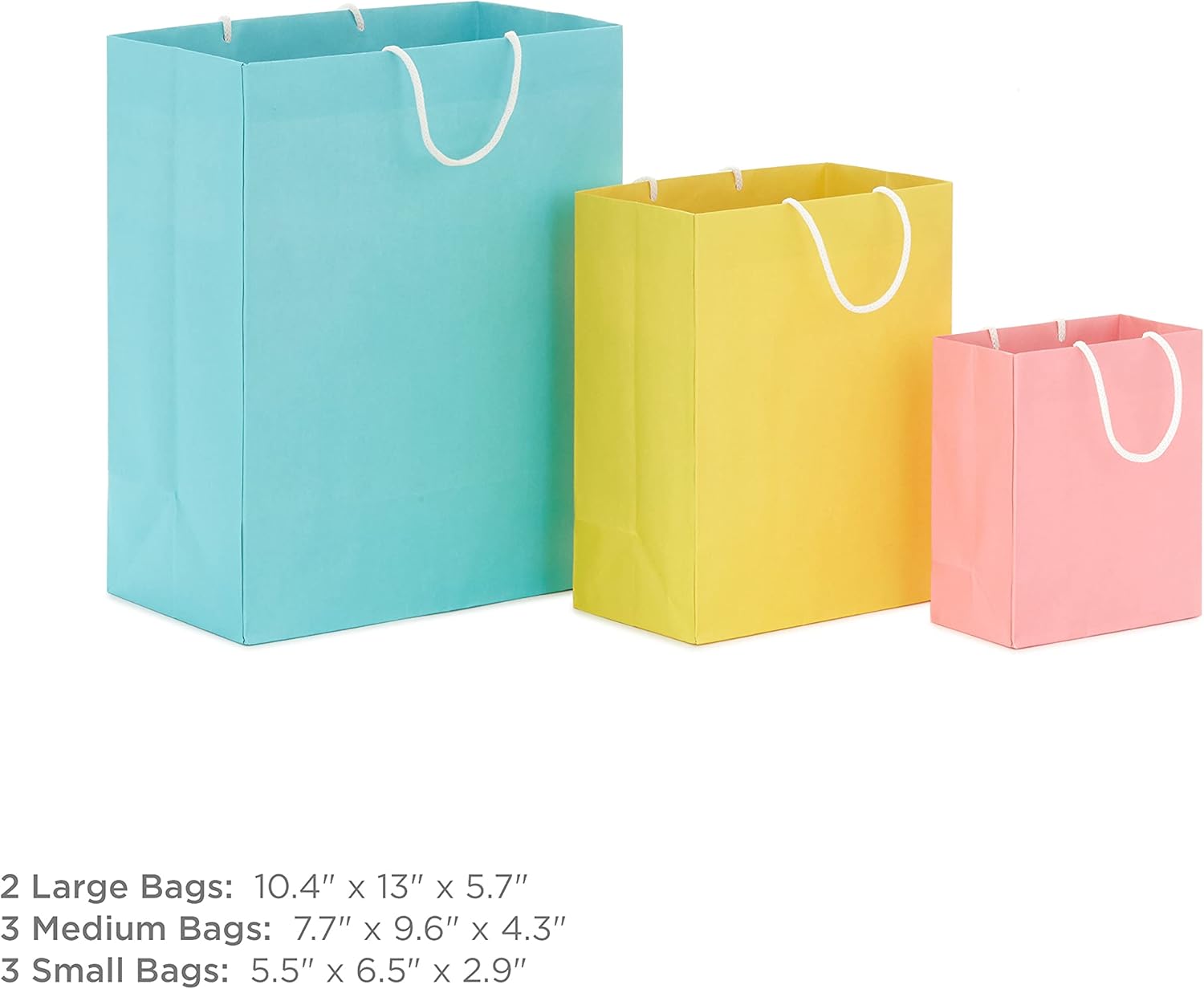 Hallmark Recyclable Gift Bag Assortment (8 Bags: 3 Small 6", 3 Medium 9", 2 Large 13") Pastel Blue, Pink, Yellow, Purple, Orange, Green for Birthdays, Easter, Baby Gifts, Bridal Showers-2