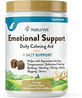 NaturVet Emotional Support Daily Calming Aid Dog Supplement - Helps Promote 24/7 Normal, Calm Behavior - for Dog Stress, Nervousness, Separation, Unwanted Behavior - 120ct Soft Chews