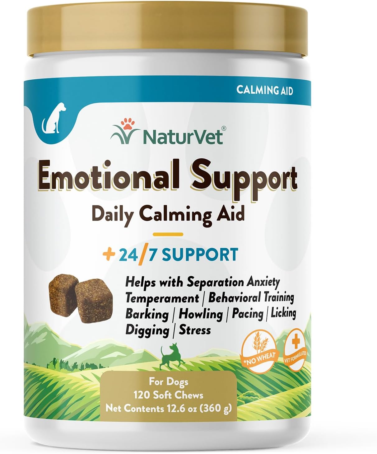 NaturVet Emotional Support Daily Calming Aid Dog Supplement - Helps Promote 24/7 Normal, Calm Behavior - for Dog Stress, Nervousness, Separation, Unwanted Behavior - 120ct Soft Chews-0