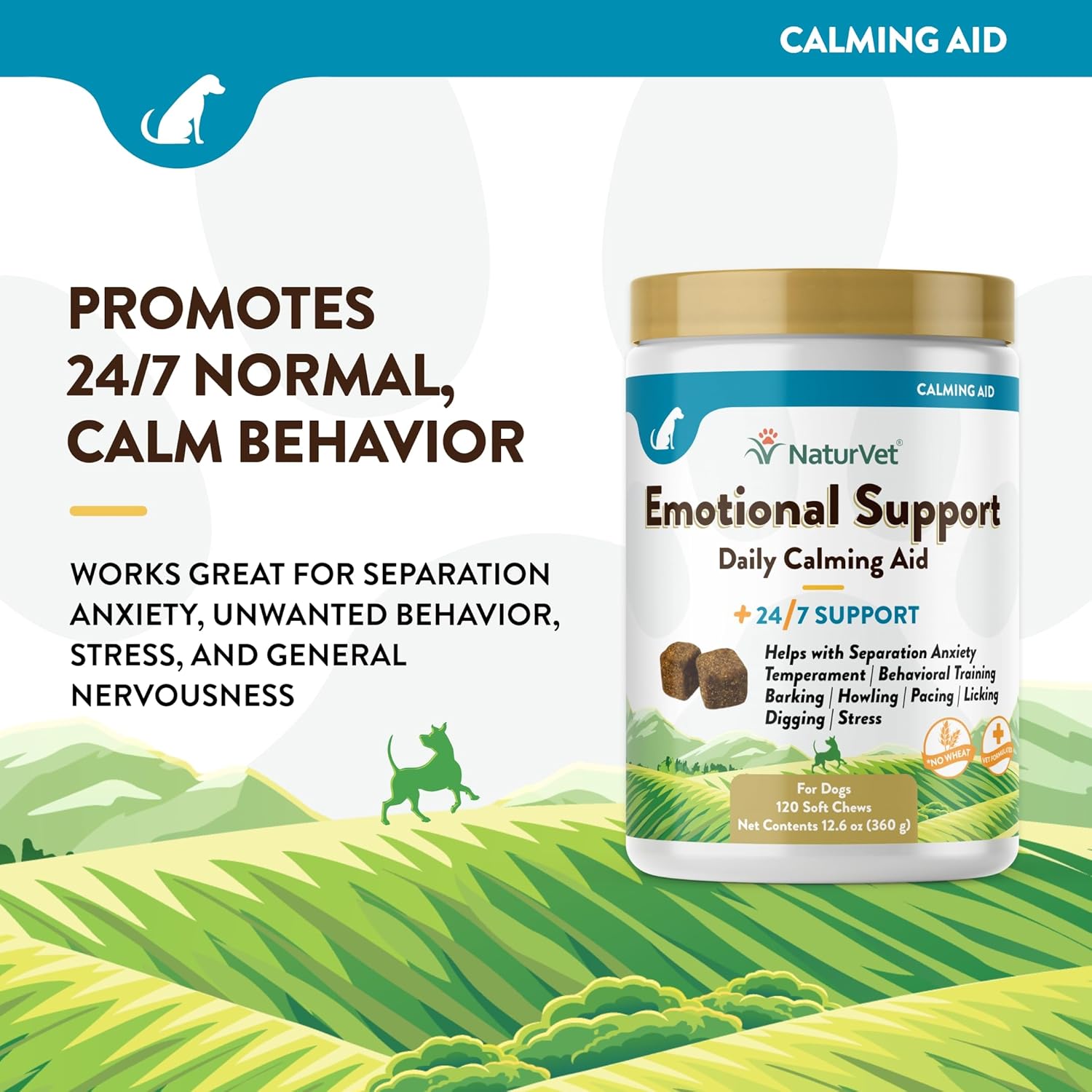 NaturVet Emotional Support Daily Calming Aid Dog Supplement - Helps Promote 24/7 Normal, Calm Behavior - for Dog Stress, Nervousness, Separation, Unwanted Behavior - 120ct Soft Chews-2