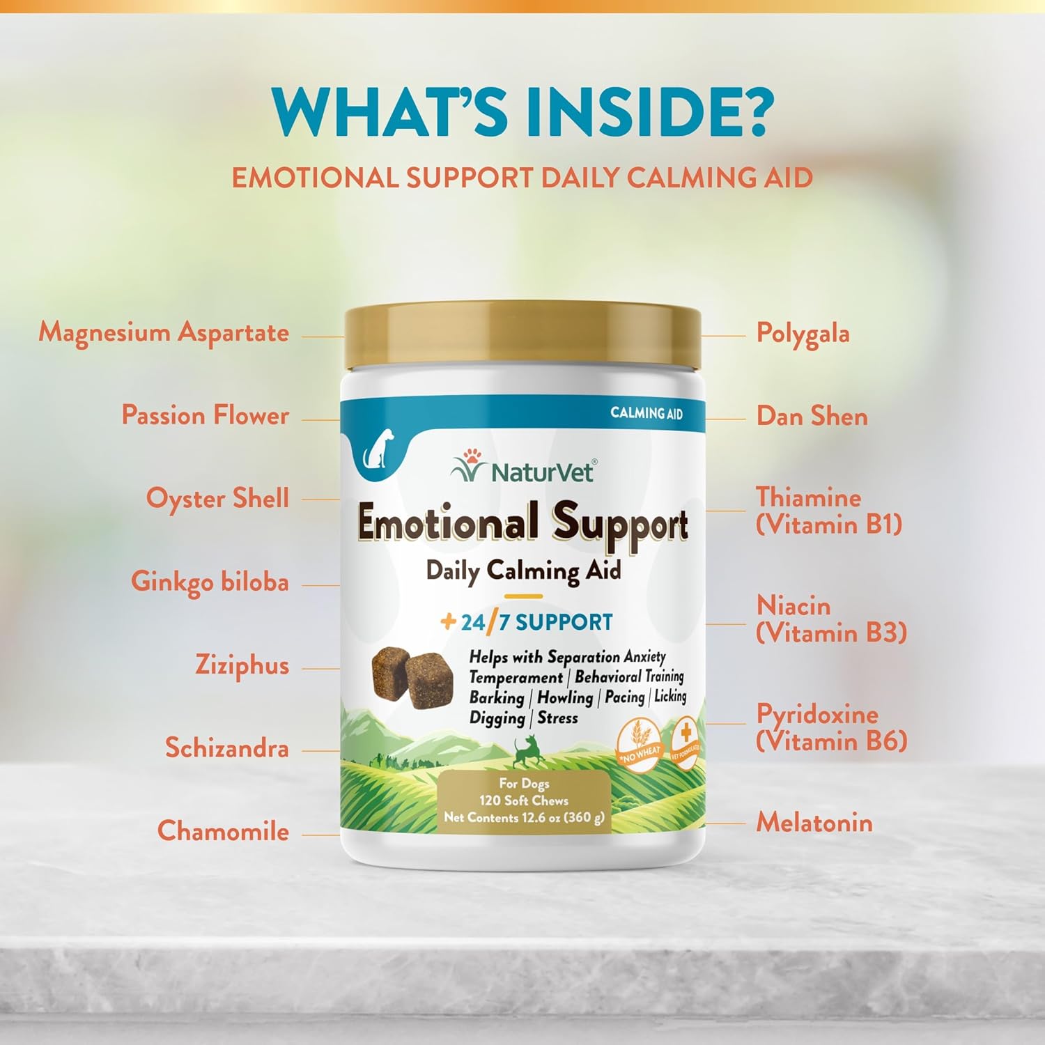 NaturVet Emotional Support Daily Calming Aid Dog Supplement - Helps Promote 24/7 Normal, Calm Behavior - for Dog Stress, Nervousness, Separation, Unwanted Behavior - 120ct Soft Chews-4