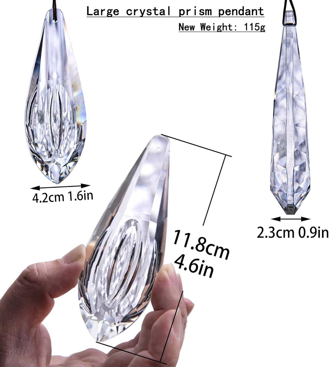 5inch Large Suncatcher Prism Pendant Horse-Eye Shape Clear Faceted Crystal Drop Rainbow Maker Window Garden Hanging Decoration Ornament(120mm)-1