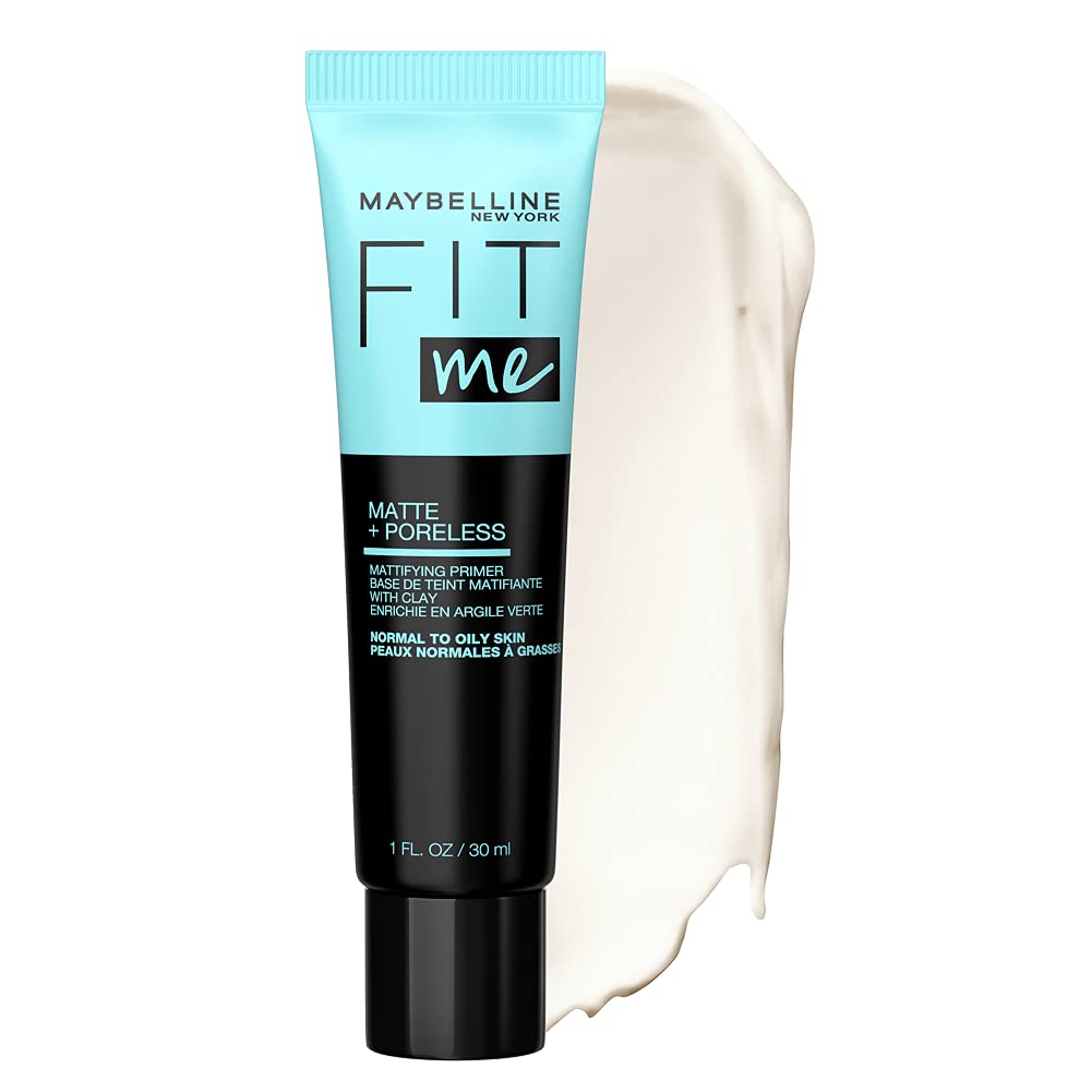 Maybelline Fit Me Matte + Poreless Mattifying Face Primer Makeup With Sunscreen, Broad Spectrum SPF 20, 16HR Wear, Shine Control, Clear, 1 Count-1