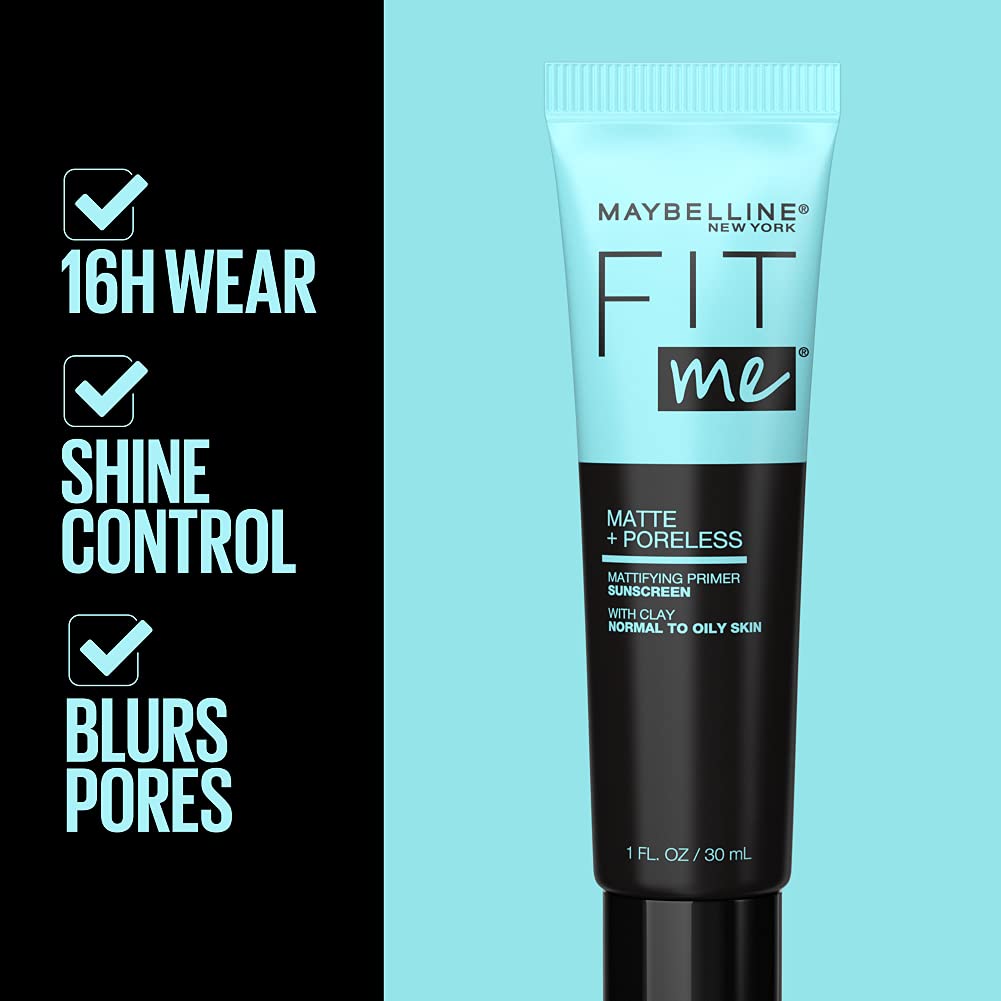 Maybelline Fit Me Matte + Poreless Mattifying Face Primer Makeup With Sunscreen, Broad Spectrum SPF 20, 16HR Wear, Shine Control, Clear, 1 Count-2