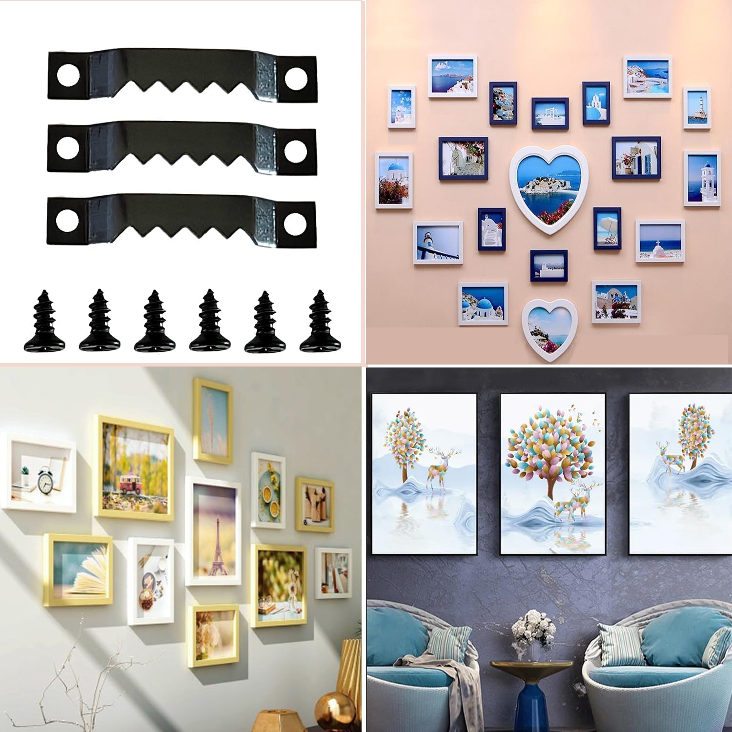 100 Pack Small Swatooth Picture Hangers Black Metal Photo Frame Hanging Kit with Screws for Hanging Wooden Frames Paintings Clock Artwork-6