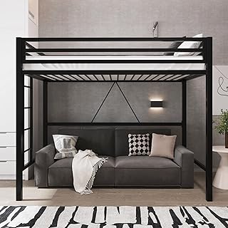 Allewie Metal Loft Bed Twin Size with Full Length Guardrail, Space-Saving Design for Dorm, No Box Spring Needed, Black