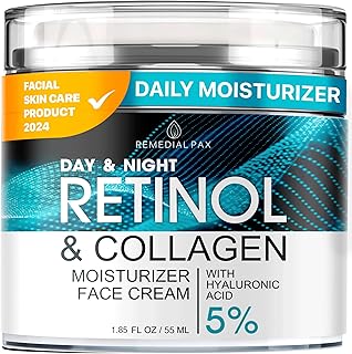 REMEDIAL PAX Face Moisturizer Retinol Cream, Anti Aging Neck Firming Cream, Collagen Day & Night Face Cream with Hyaluronic Acid for Women & Men, 1.85 Fl Oz