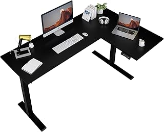 FLEXISPOT Pro Corner Desk Dual Motor L Shaped Computer Electric Standing Desk Sit Stand Up Desk Height Adjustable Desk Home Office Table with Splice Board, 63x40 Black(2 Pakages)