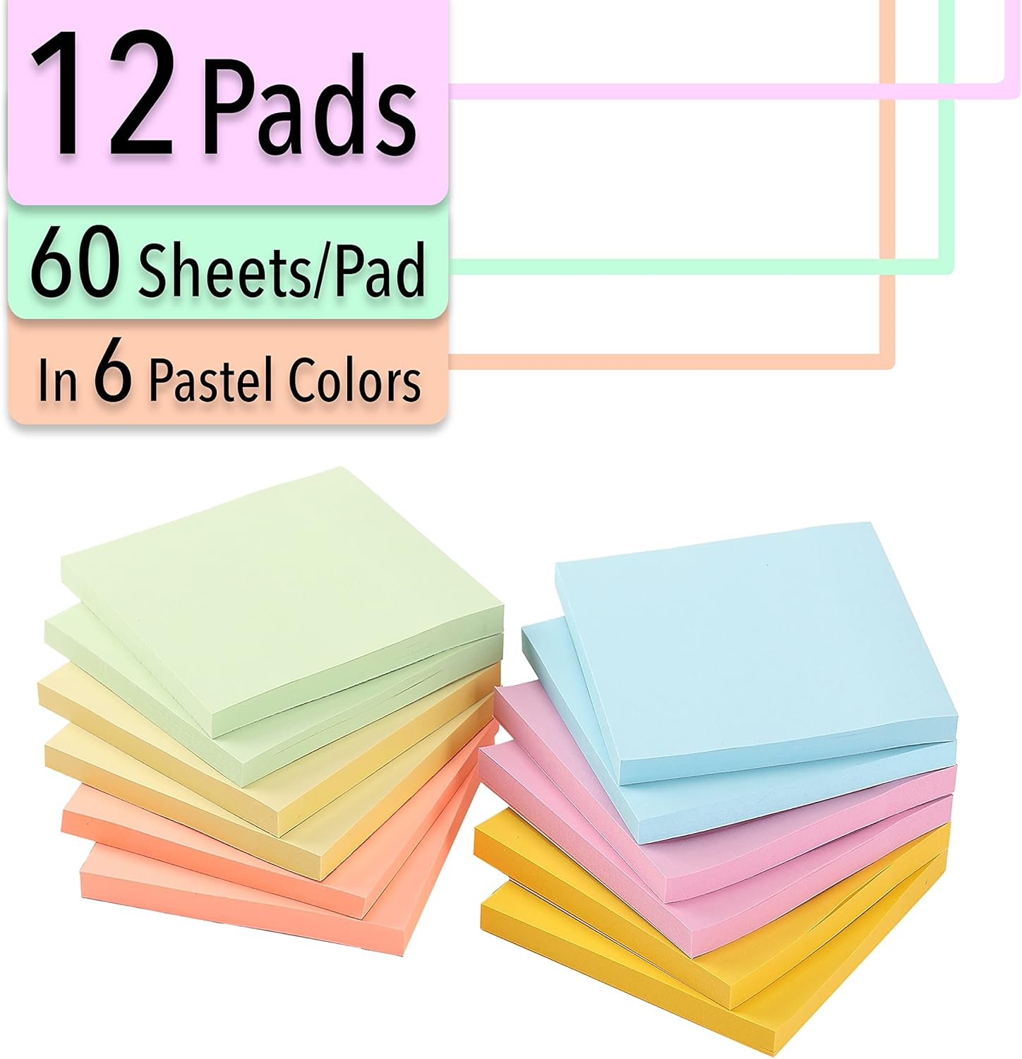 Mr. Pen- Sticky Notes, 3”x3”, 12 Pads, Pastel Colors Sticky Notes, Sticky Note, Self-Stick Note Pads, Sticky Pads Sticky Notes Aesthetic, Colorful Sticky Notes, Sticky Notes Bulk Sticky Notes-1