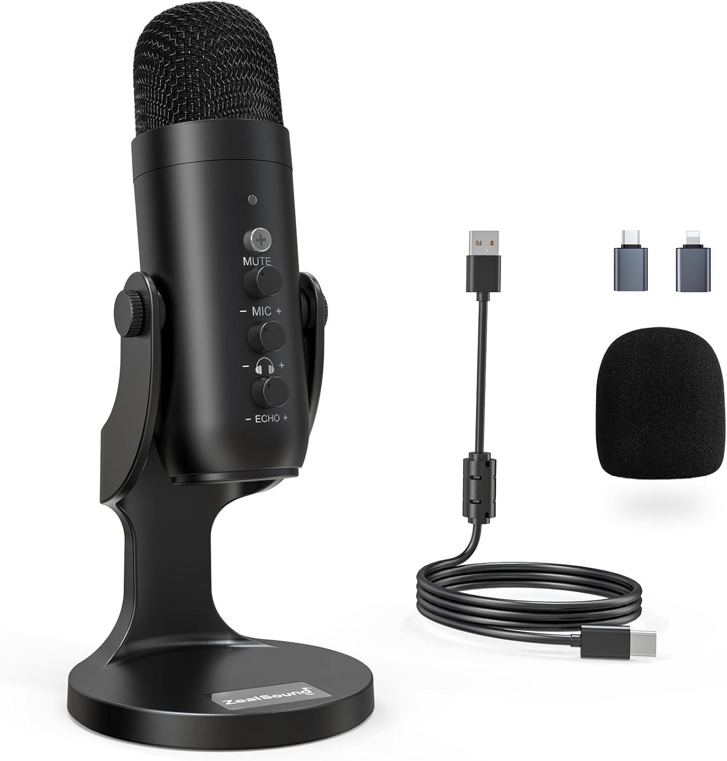 ZealSound USB Microphone,Condenser Computer PC Mic,Plug&Play Gaming Microphones for PS 4&5.Headphone Output&Volume Control,Mic Gain Control,Mute Button Vocal,YouTube Podcast on Mac&Windows(Black)-0