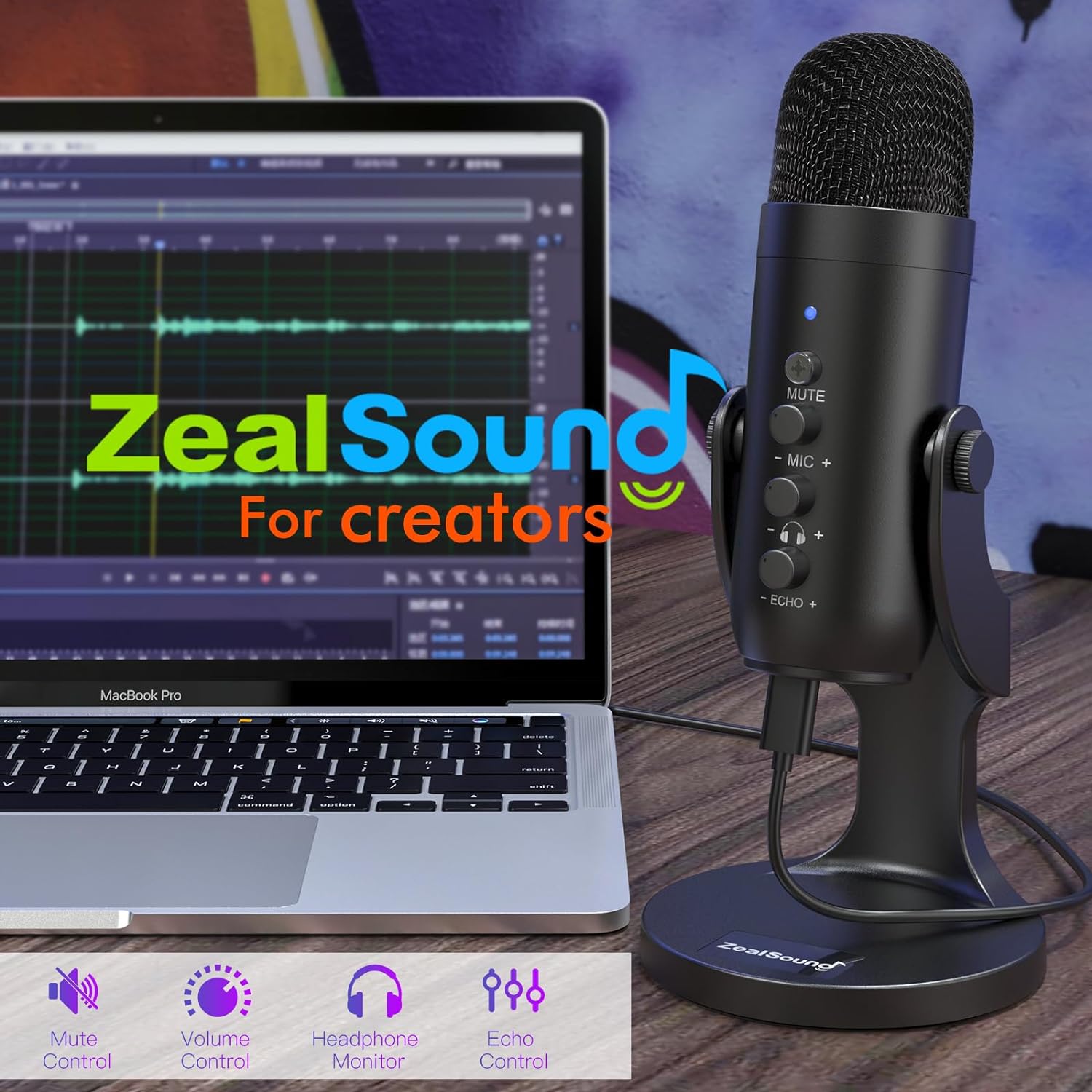 ZealSound USB Microphone,Condenser Computer PC Mic,Plug&Play Gaming Microphones for PS 4&5.Headphone Output&Volume Control,Mic Gain Control,Mute Button Vocal,YouTube Podcast on Mac&Windows(Black)-7