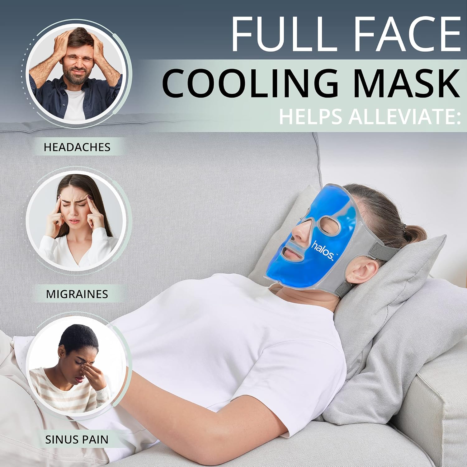 MyHalos Ice Face Mask - 2023 Frozen Face Mask for Pain Relief, Migraine & Wisdom Tooth Surgery - Our Cooling Face Mask for Swelling, Puffiness & Stress Relief - Hot or Cold Gel Face Mask Cold Pack-2