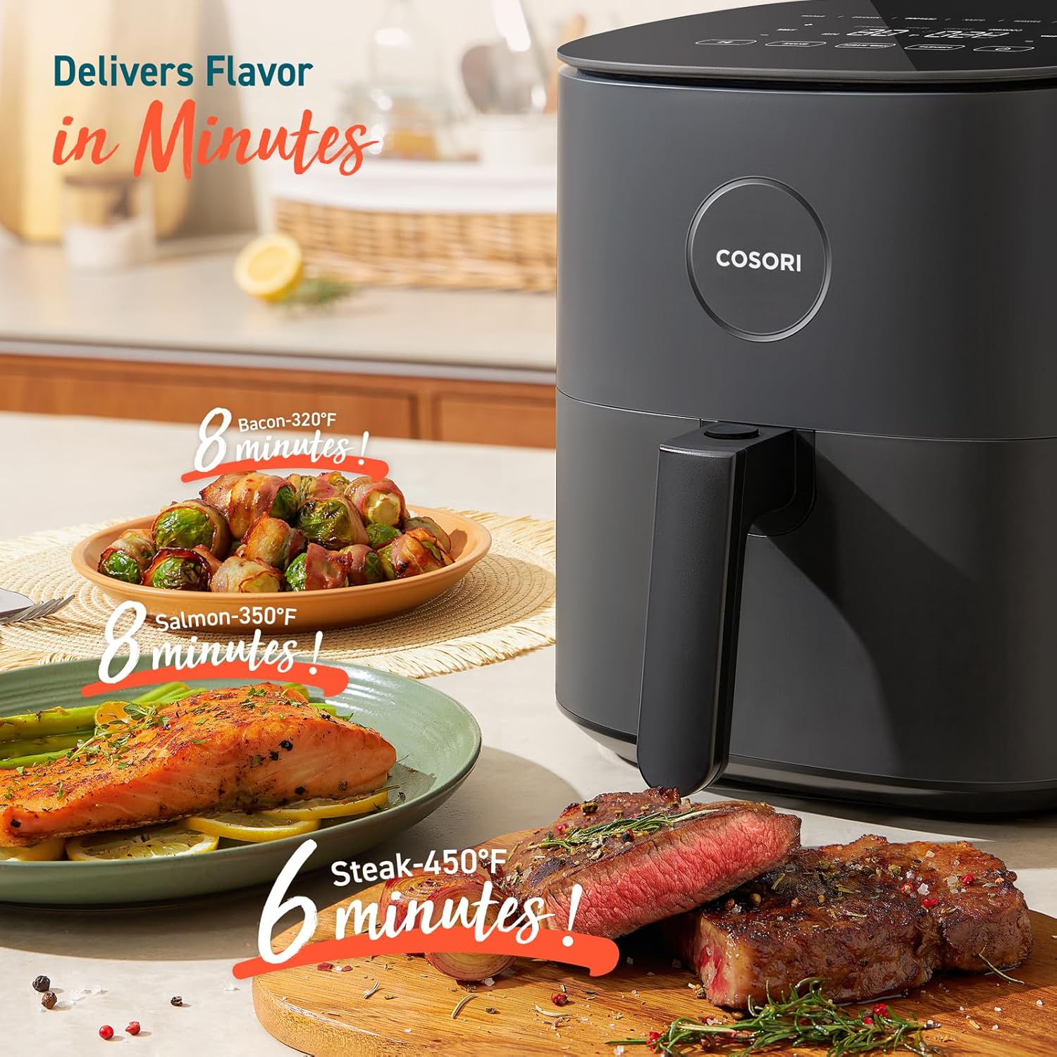 COSORI Air Fryer 5 Qt, Max 450F for Juicy Meat, Veggies, Frozen Food, Glass Touch Panel, 130+ In-App Recipes, Little to No Oil, Compact for Small Family, Non-Stick Basket for Easy Clean, Gray-5