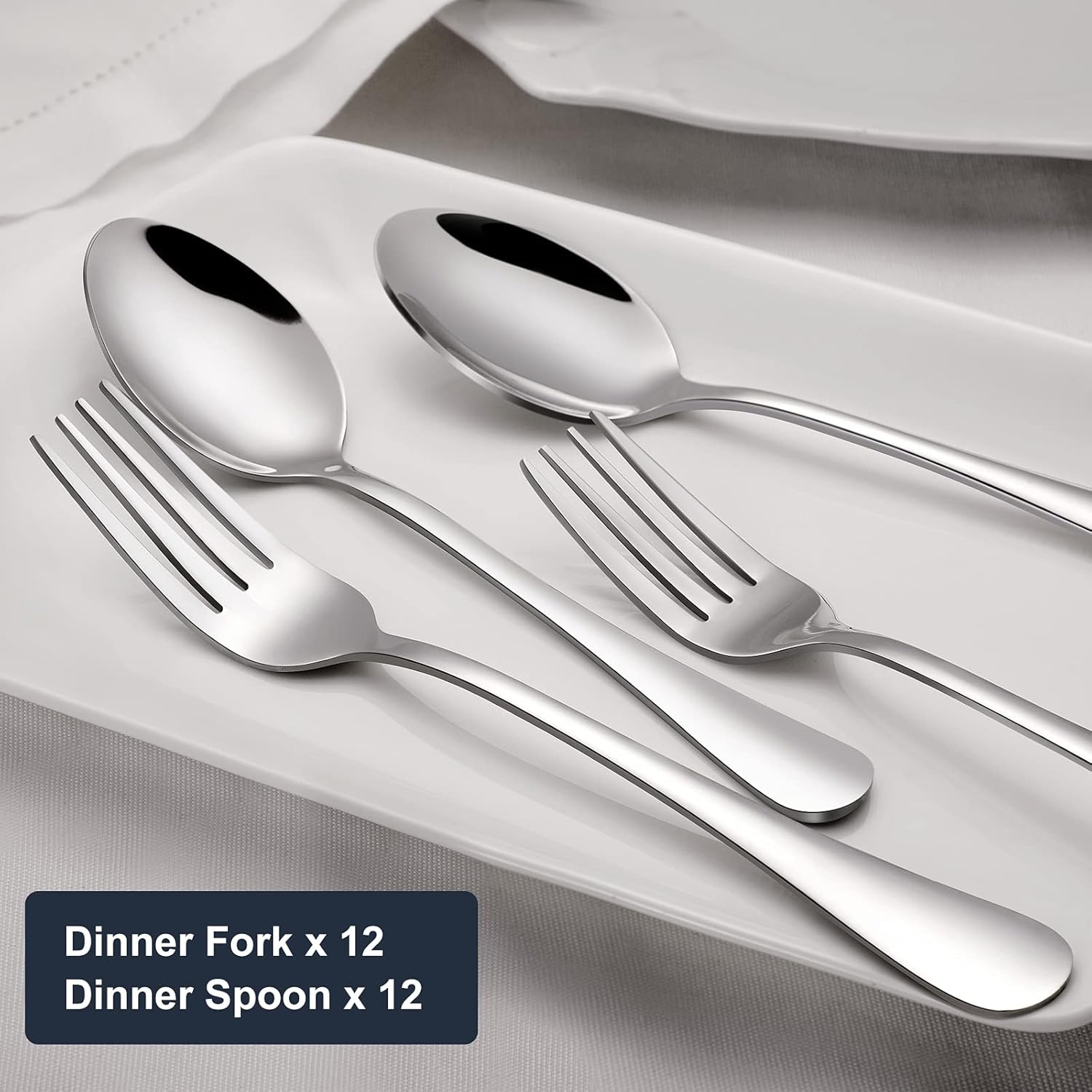 Hiware 24-piece Forks and Spoons Silverware Set, Food Grade Stainless Steel Flatware Cutlery Set for Home, Kitchen and Restaurant, Mirror Polished, Dishwasher Safe-2