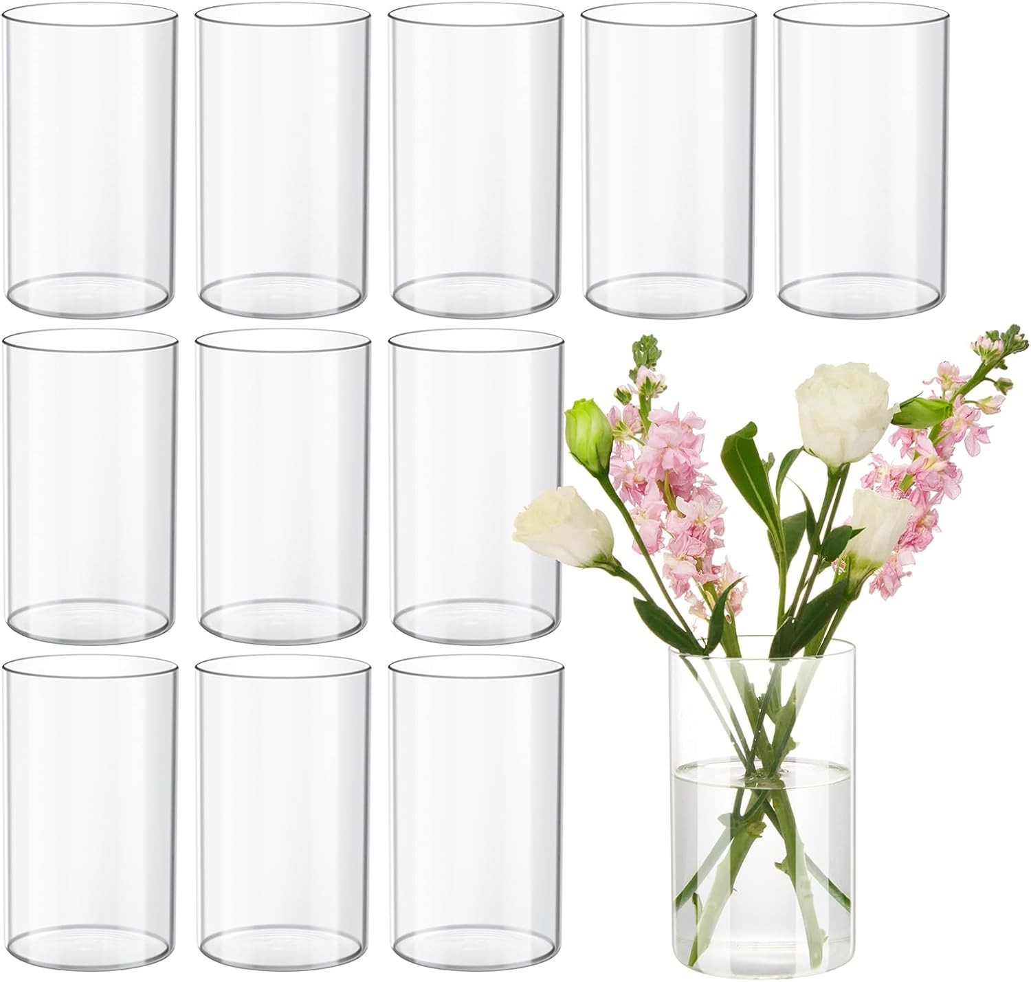 Devilfire 12Pcs Glass Cylinder vases for Centerpieces, 6 Inches Tall Flower Vases Wedding Decorations,Bulk Cylinder Flower& Plant Vases,Hurricane Candle Holder for Table Shelf, Party.-0