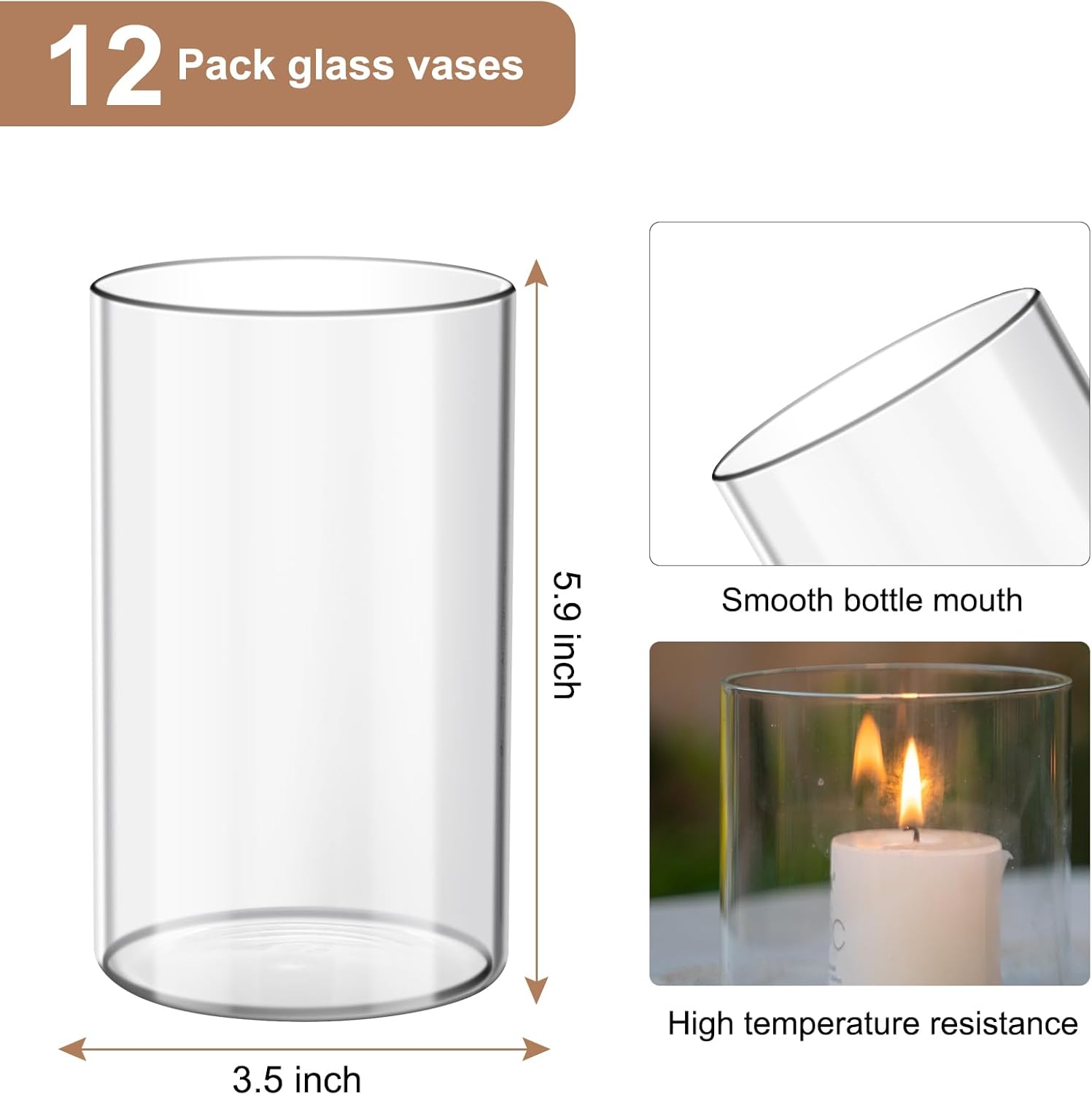 Devilfire 12Pcs Glass Cylinder vases for Centerpieces, 6 Inches Tall Flower Vases Wedding Decorations,Bulk Cylinder Flower& Plant Vases,Hurricane Candle Holder for Table Shelf, Party.-1