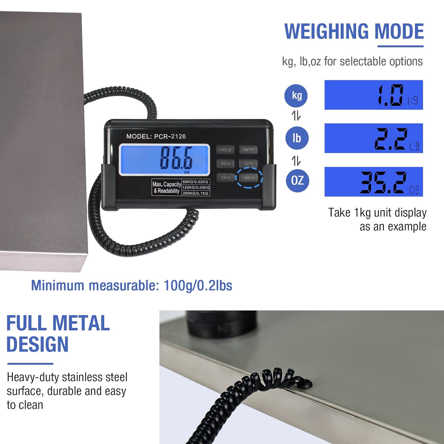 Large 440lbs Shipping Scale, 15"X 12" Platform Heavy Duty Stainless Steel Platform for Postal Industrial Floor Business Office Home Warehouse Package Lugggage-2