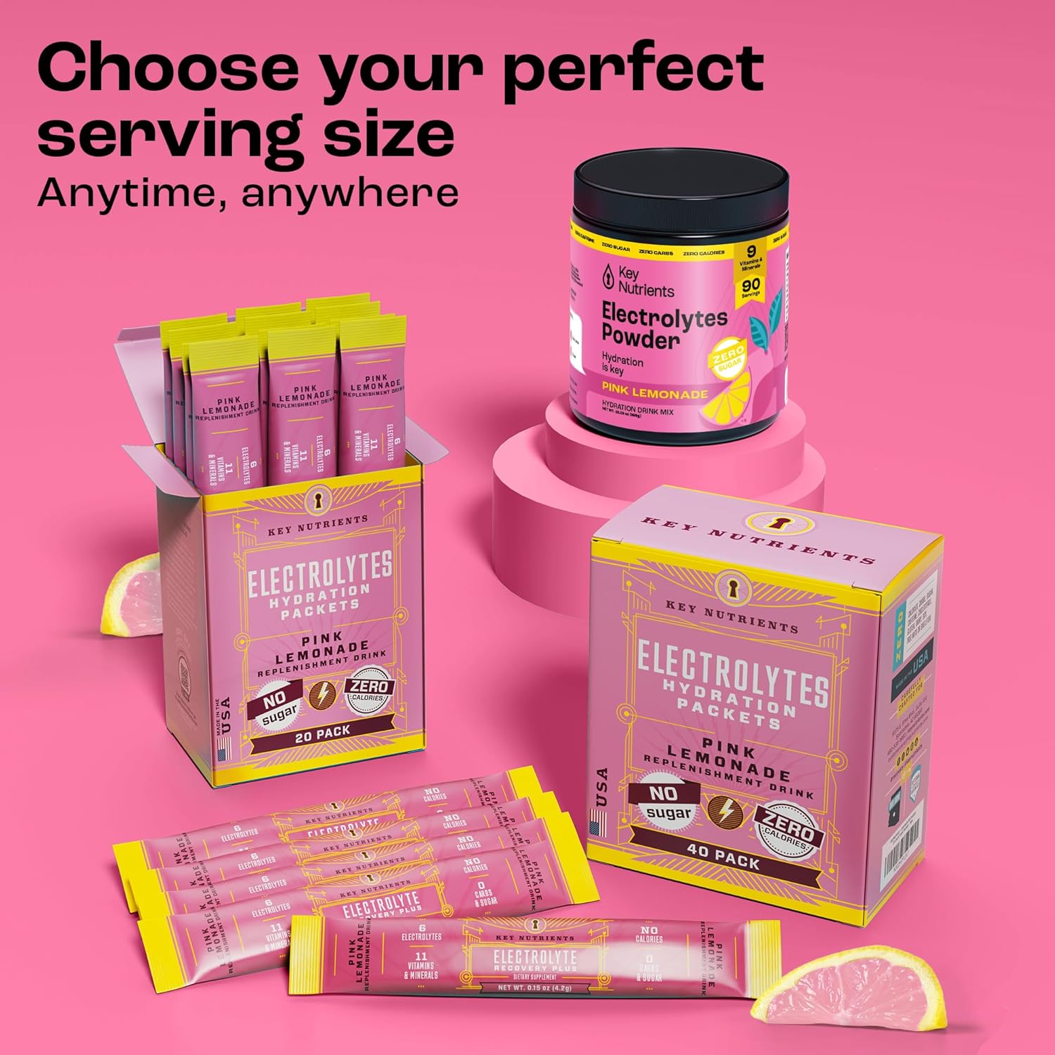 KEY NUTRIENTS Multivitamin Electrolytes Powder No Sugar - Fresh Pink Lemonade Electrolyte Powder - Endurance & Energy Supplement - Hydration Powder - No Calories - 90 Servings - Made in USA-8