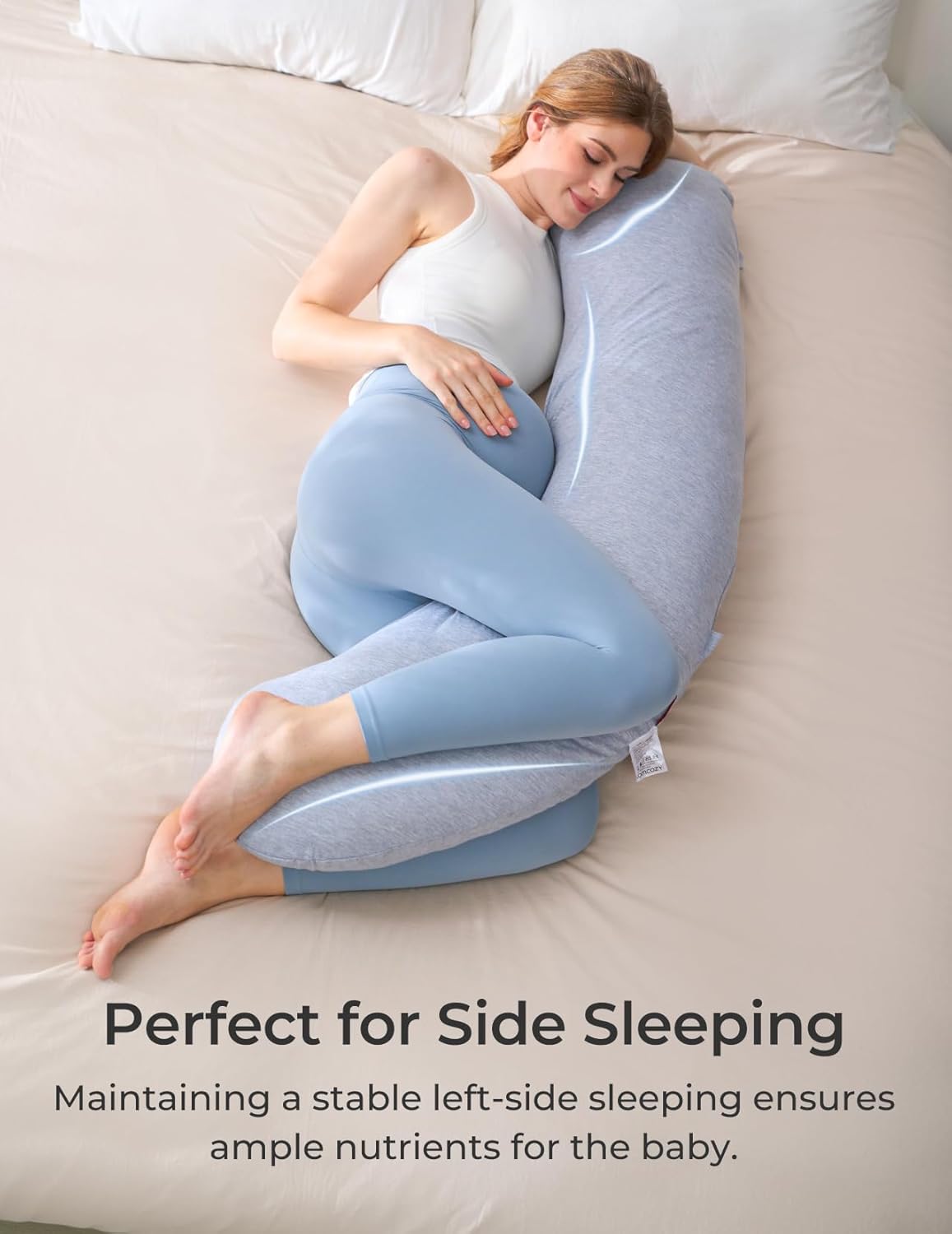 Momcozy Pregnancy Pillows for Side Sleeping, J Shaped Maternity Body Pillow for Pregnancy, Soft Pregnancy Pillow with Jersey Cover for Head Neck Belly Support, Grey-2