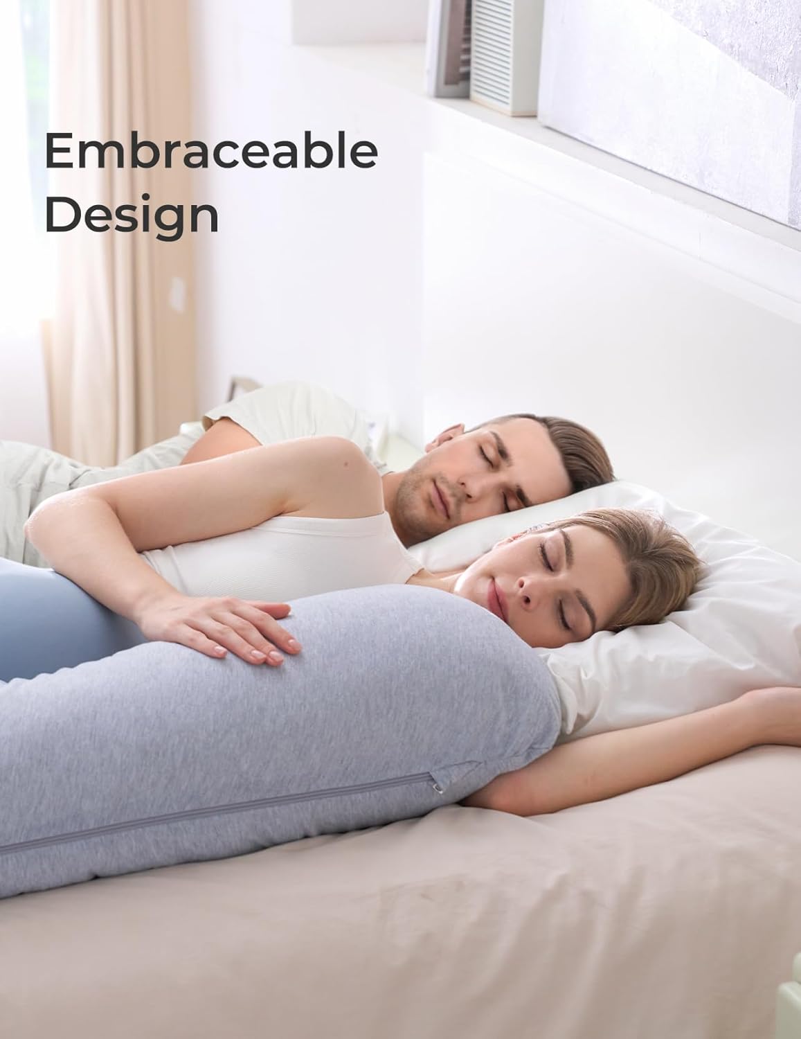 Momcozy Pregnancy Pillows for Side Sleeping, J Shaped Maternity Body Pillow for Pregnancy, Soft Pregnancy Pillow with Jersey Cover for Head Neck Belly Support, Grey-5