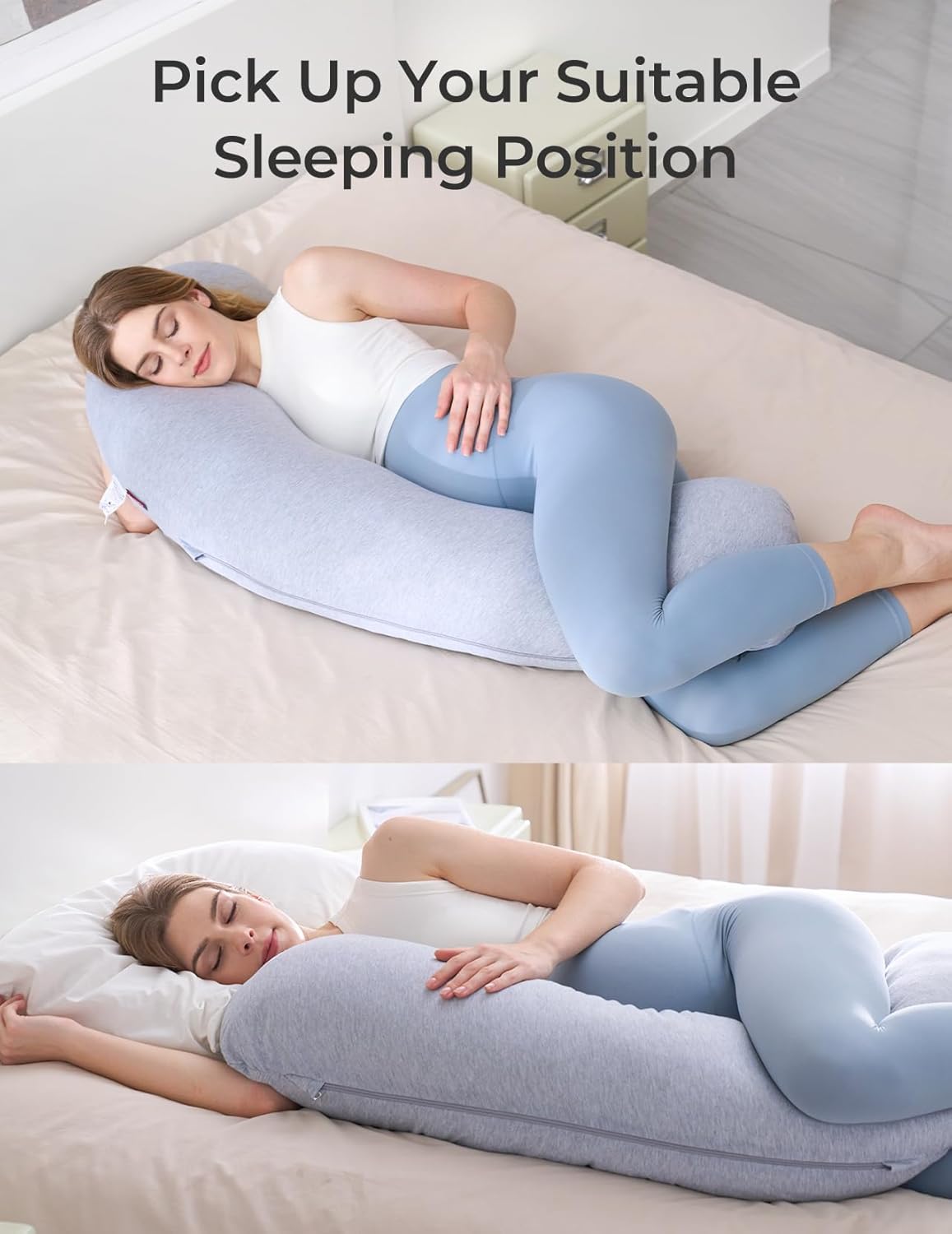 Momcozy Pregnancy Pillows for Side Sleeping, J Shaped Maternity Body Pillow for Pregnancy, Soft Pregnancy Pillow with Jersey Cover for Head Neck Belly Support, Grey-6