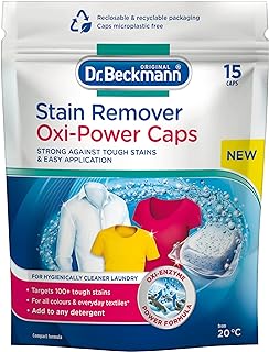 Dr. Beckmann Stain Remover Oxi Power Caps | Eliminate stubborn stains | Convenient, ready-to-use caps | for both machine washing & soaking | 15 caps