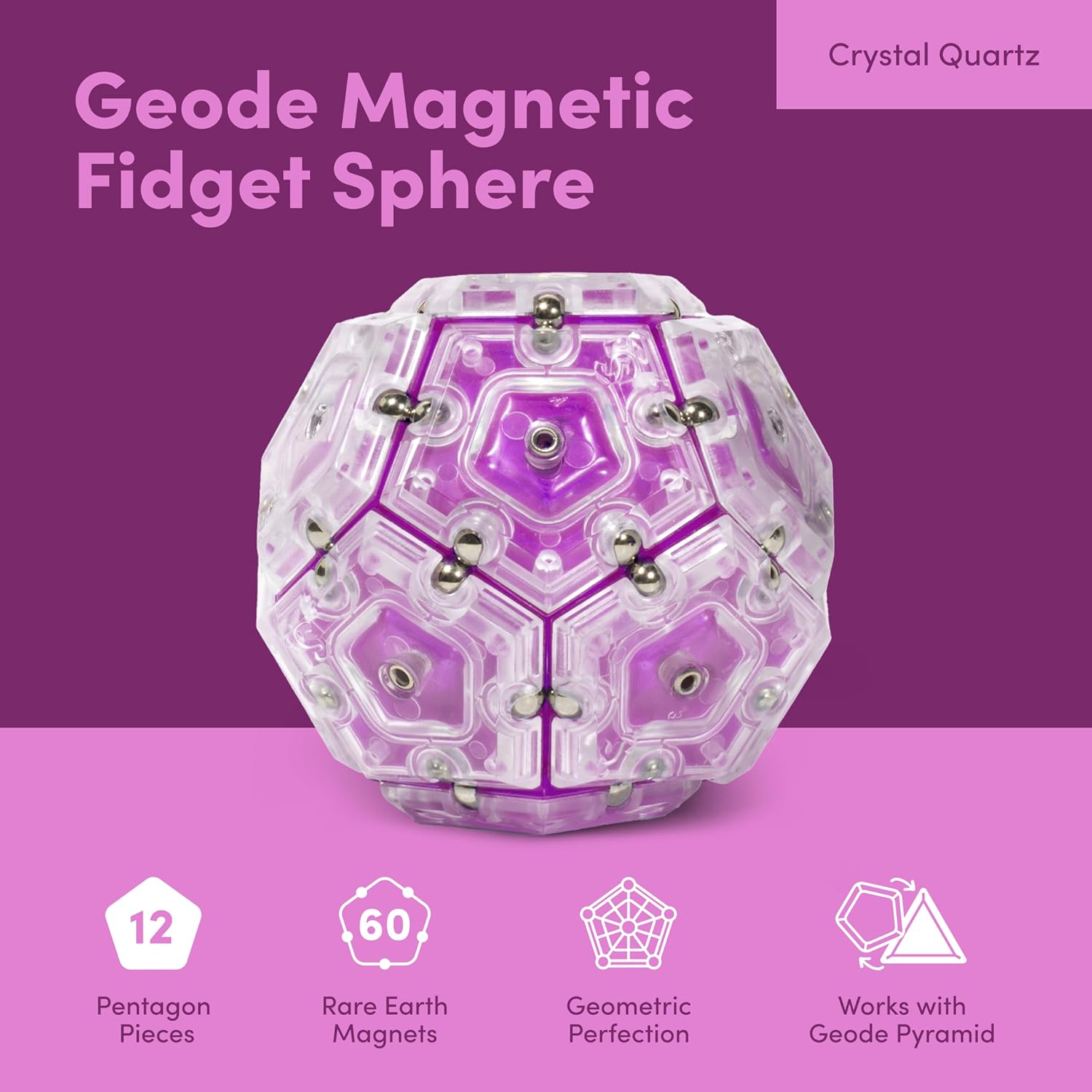 Speks Geode Sphere Magnetic Fidget Toy for Adults | Quiet Adult Sensory Toy for Stress Relief & Anxiety, Office Desk Toy & Top Gadget Gift Idea | Quartz, 12-Piece Set-1