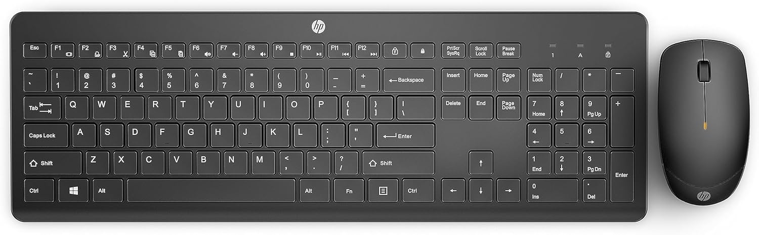 HP 230 Wireless Mouse and Keyboard Combo - 2.4GHz Wireless Connection - Long Battery Life - Durable & Low-Noise Design - Windows & Mac OS - Adjustable 1600 DPI - Numeric Keypad (18H24AA#ABA)-0