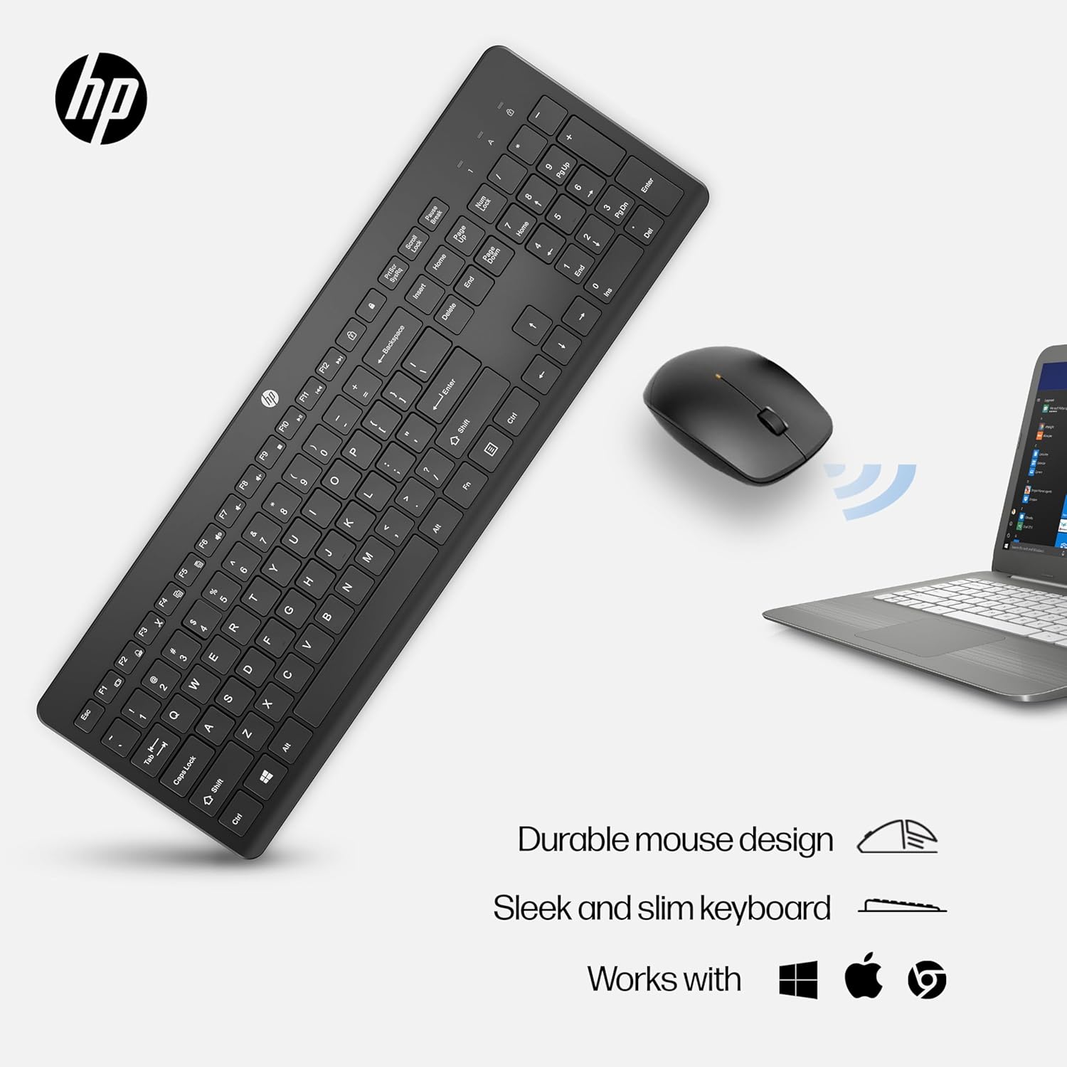 HP 230 Wireless Mouse and Keyboard Combo - 2.4GHz Wireless Connection - Long Battery Life - Durable & Low-Noise Design - Windows & Mac OS - Adjustable 1600 DPI - Numeric Keypad (18H24AA#ABA)-3