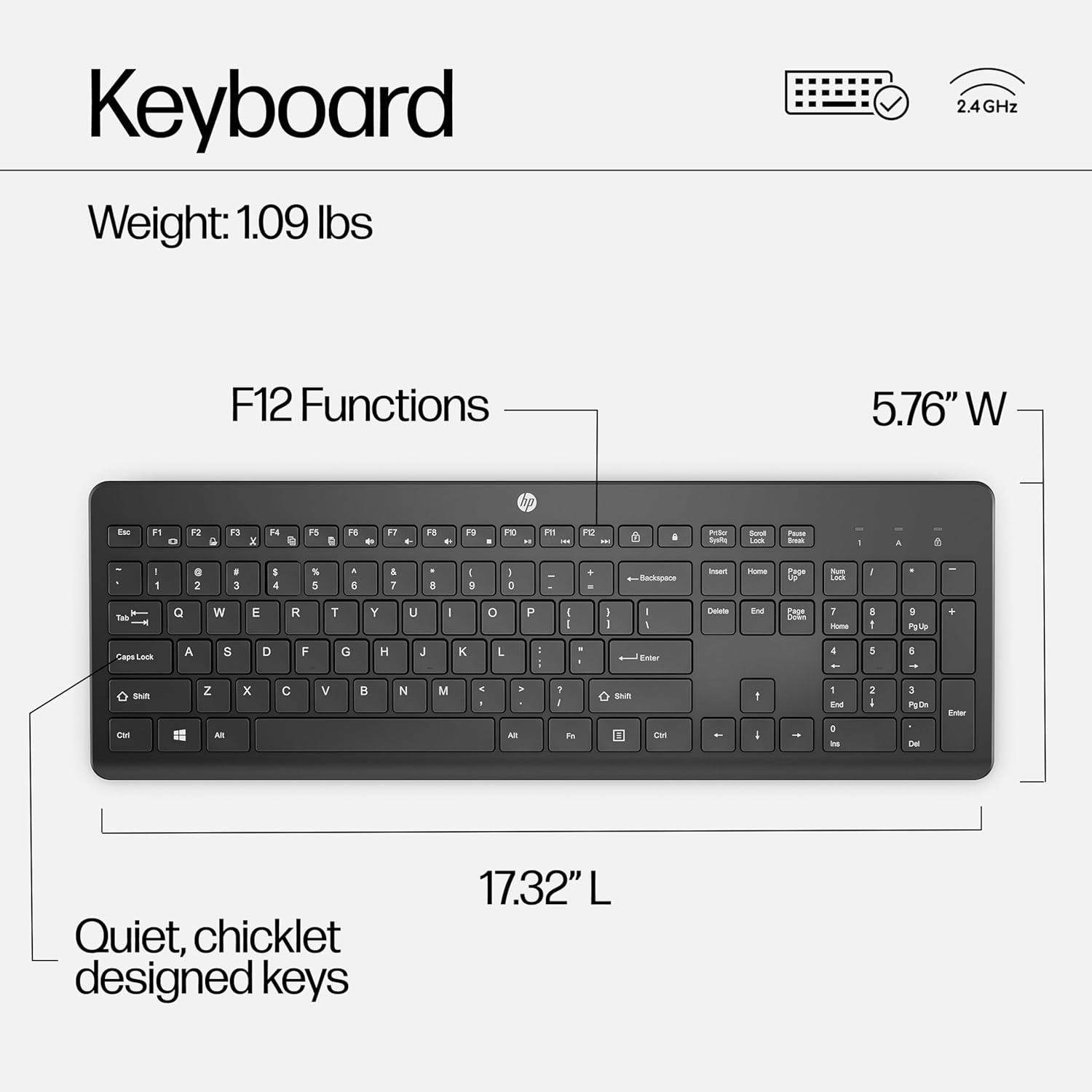 HP 230 Wireless Mouse and Keyboard Combo - 2.4GHz Wireless Connection - Long Battery Life - Durable & Low-Noise Design - Windows & Mac OS - Adjustable 1600 DPI - Numeric Keypad (18H24AA#ABA)-8