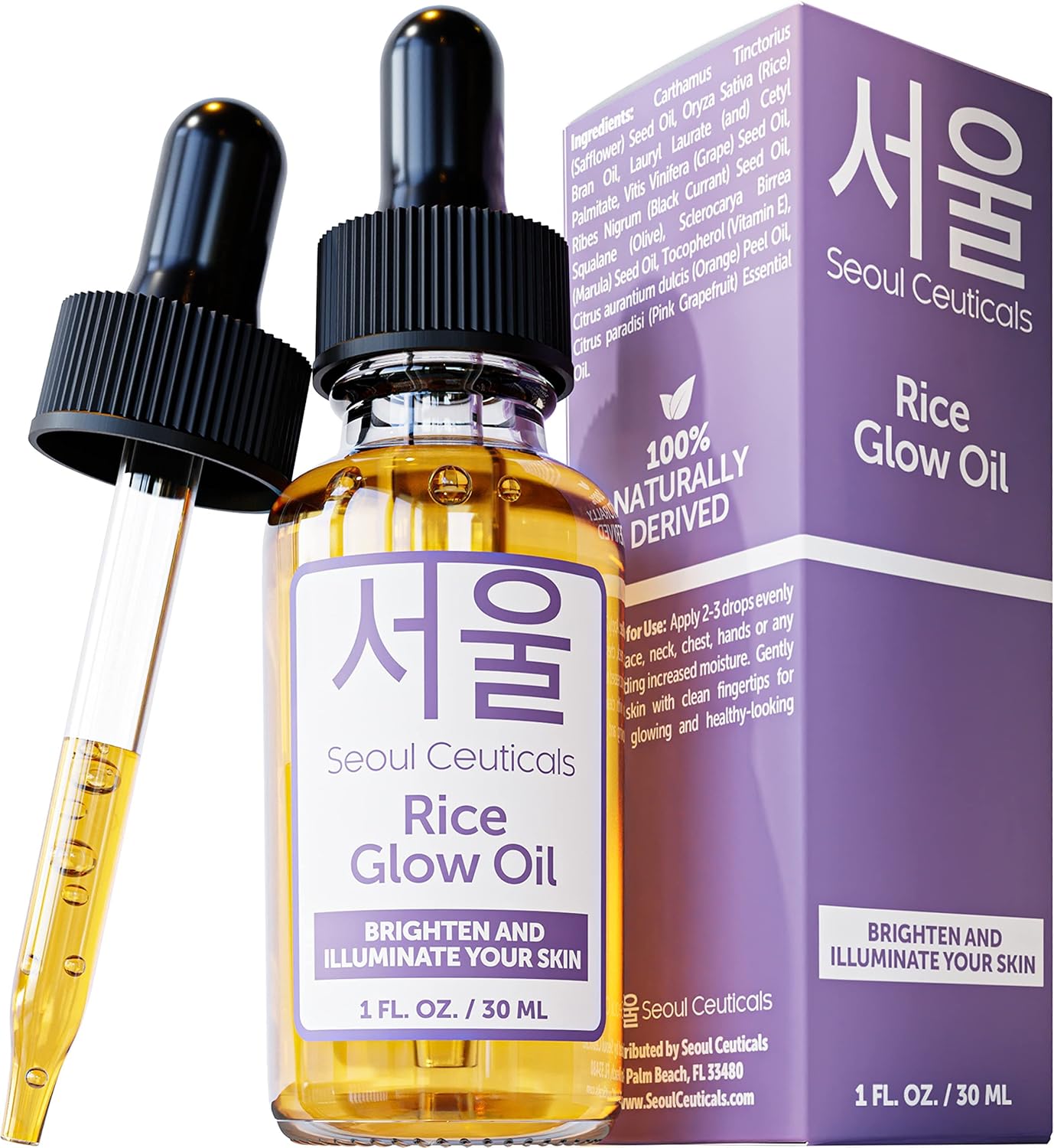 SeoulCeuticals Rice Bran Oil for Skin - Korean Skin Care Facial Glow Oil With Squalane & Vitamin E - Cruelty Free K Beauty Skincare for Glass Skin 1oz-0