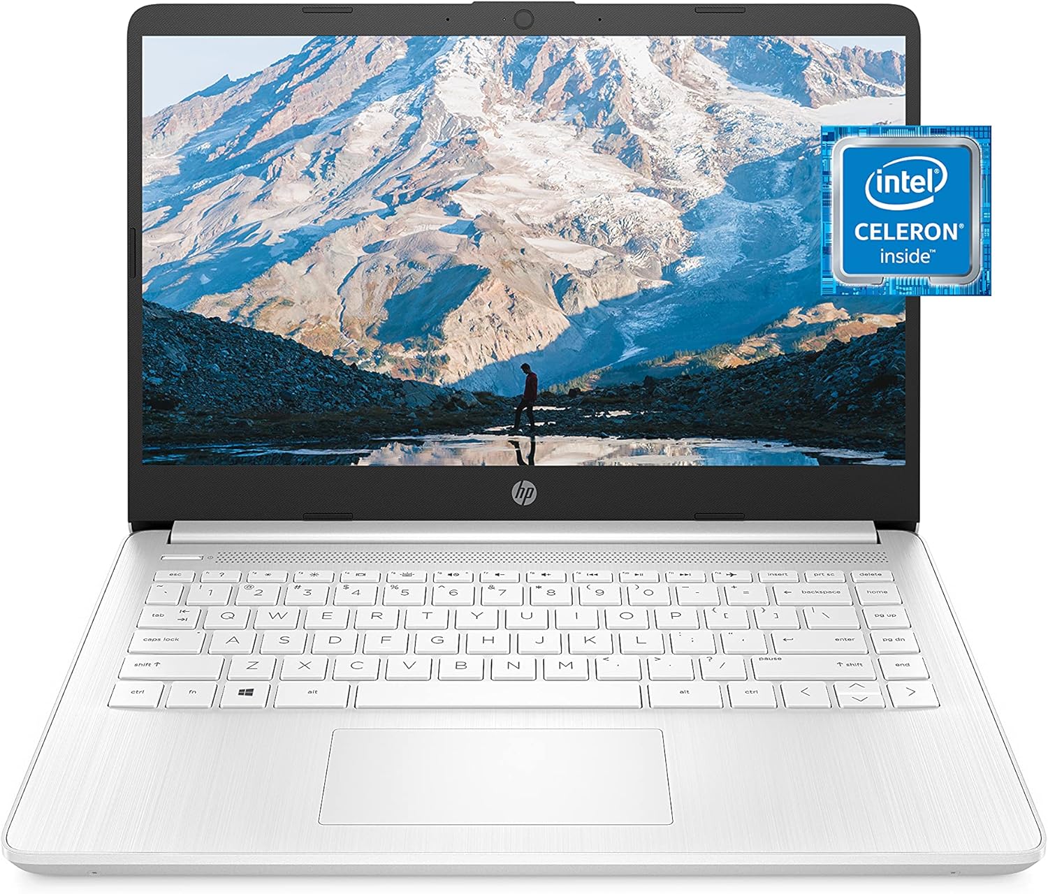 HP 14 Laptop, Intel Celeron N4020, 4 GB RAM, 64 GB Storage, 14-inch Micro-edge HD Display, Windows 11 Home, Thin & Portable, 4K Graphics, One Year of Microsoft 365 (14-dq0040nr, Snowflake White)-0