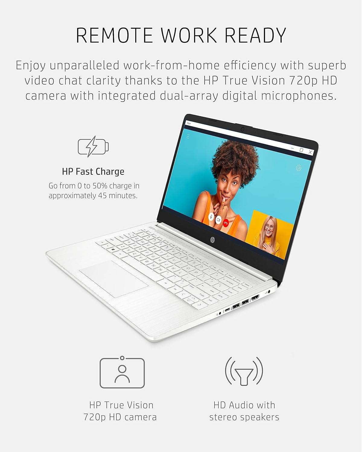 HP 14 Laptop, Intel Celeron N4020, 4 GB RAM, 64 GB Storage, 14-inch Micro-edge HD Display, Windows 11 Home, Thin & Portable, 4K Graphics, One Year of Microsoft 365 (14-dq0040nr, Snowflake White)-5