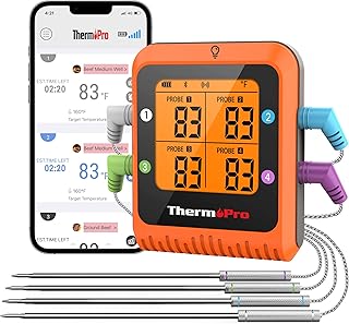 ThermoPro TP930 650FT Wireless Meat Thermometer, Bluetooth Meat Thermometer with 4 Color-Coded Meat Probes, Grill Thermometer with Timer, Commercial Cooking Tools & Utensils Meat Thermometer Wireless