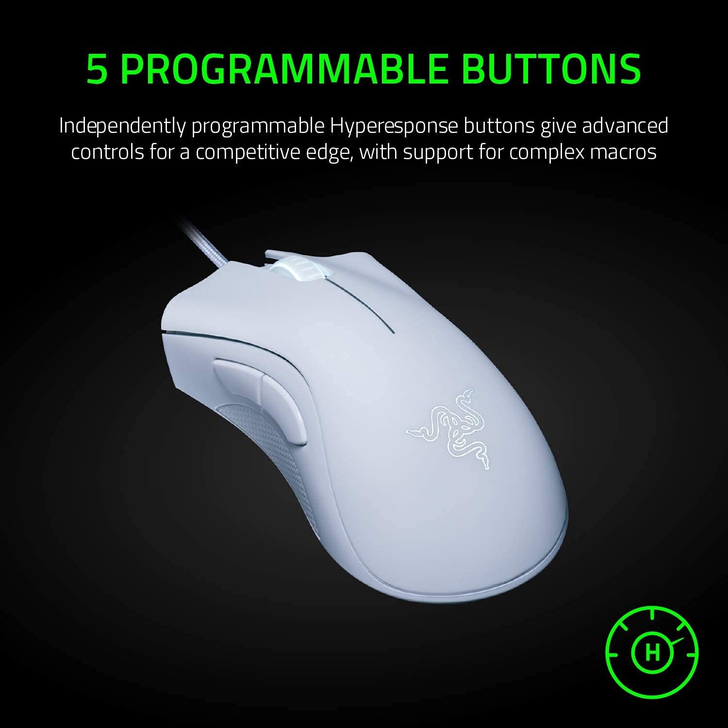 Razer DeathAdder Essential Gaming Mouse: 6400 DPI Optical Sensor - 5 Programmable Buttons - Mechanical Switches - Rubber Side Grips - Mercury White-2