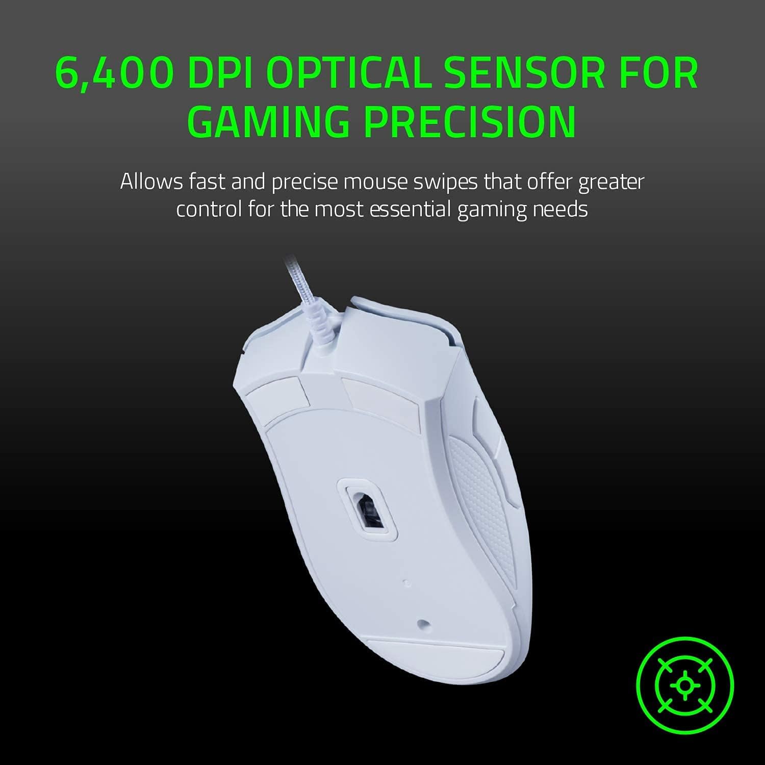 Razer DeathAdder Essential Gaming Mouse: 6400 DPI Optical Sensor - 5 Programmable Buttons - Mechanical Switches - Rubber Side Grips - Mercury White-4