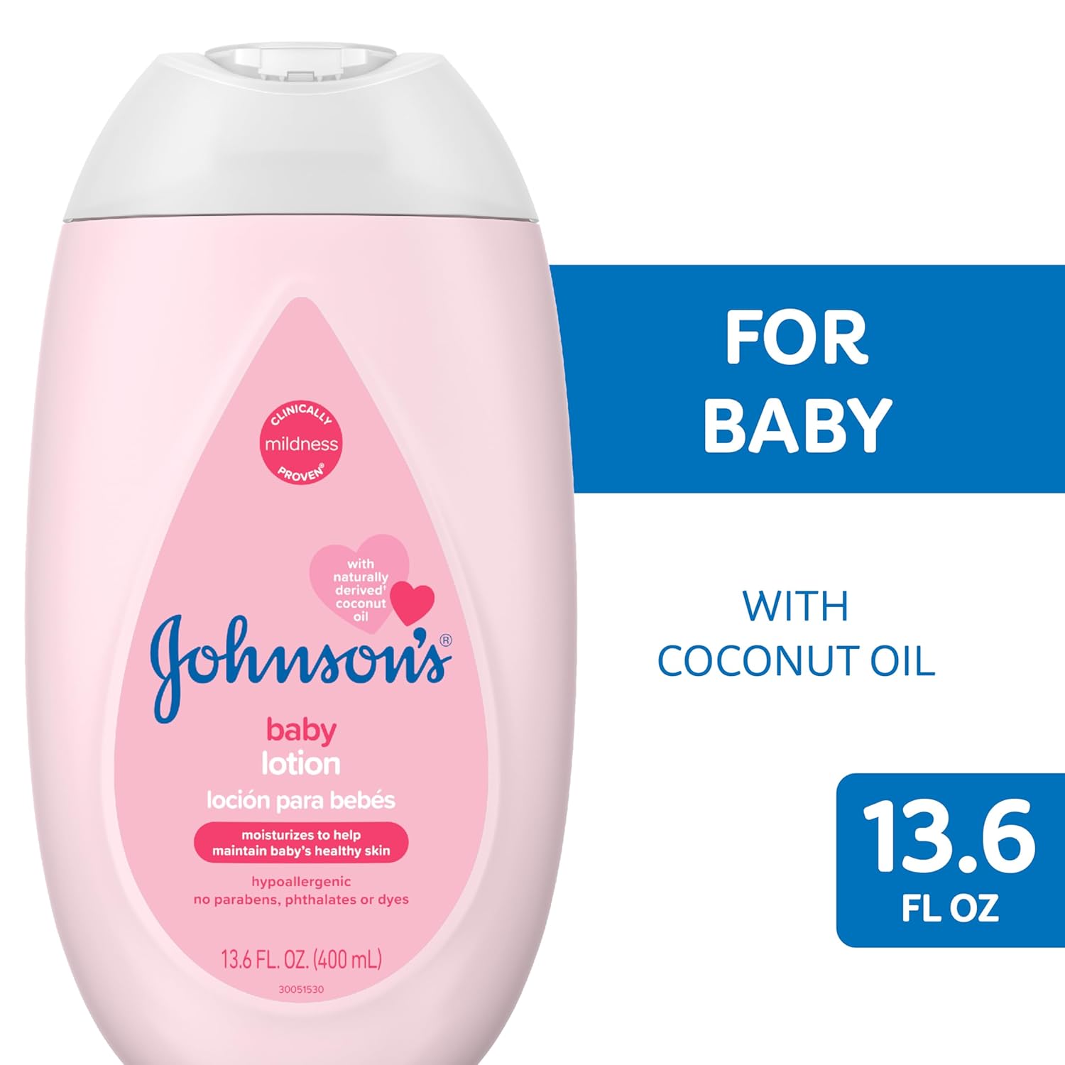 Johnson's Baby Moisturizing Mild Pink Baby Lotion with Coconut Oil for Delicate Baby Skin, Paraben-, Phthalate- & Dye-Free, Hypoallergenic & Dermatologist-Tested, Baby Skin Care, 13.6 Fl. Oz-1