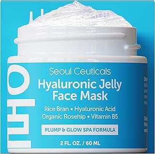 SeoulCeuticals Korean Skin Care Hyaluronic Acid Jelly Face Mask – Rice Bran + Vit B5 + Rosehip Anti Aging K Beauty Skincare for Plump Glowing Skin 2oz