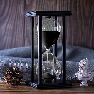 Hourglass Timer with Black Sand, 60 Minute Wooden Frame Sand Timer, Creative Handcraft Decoration