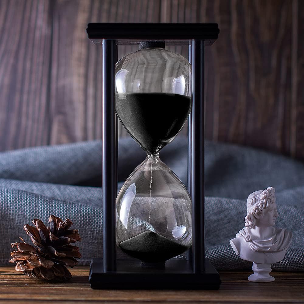 Hourglass Timer with Black Sand, 60 Minute Wooden Frame Sand Timer, Creative Handcraft Decoration-1